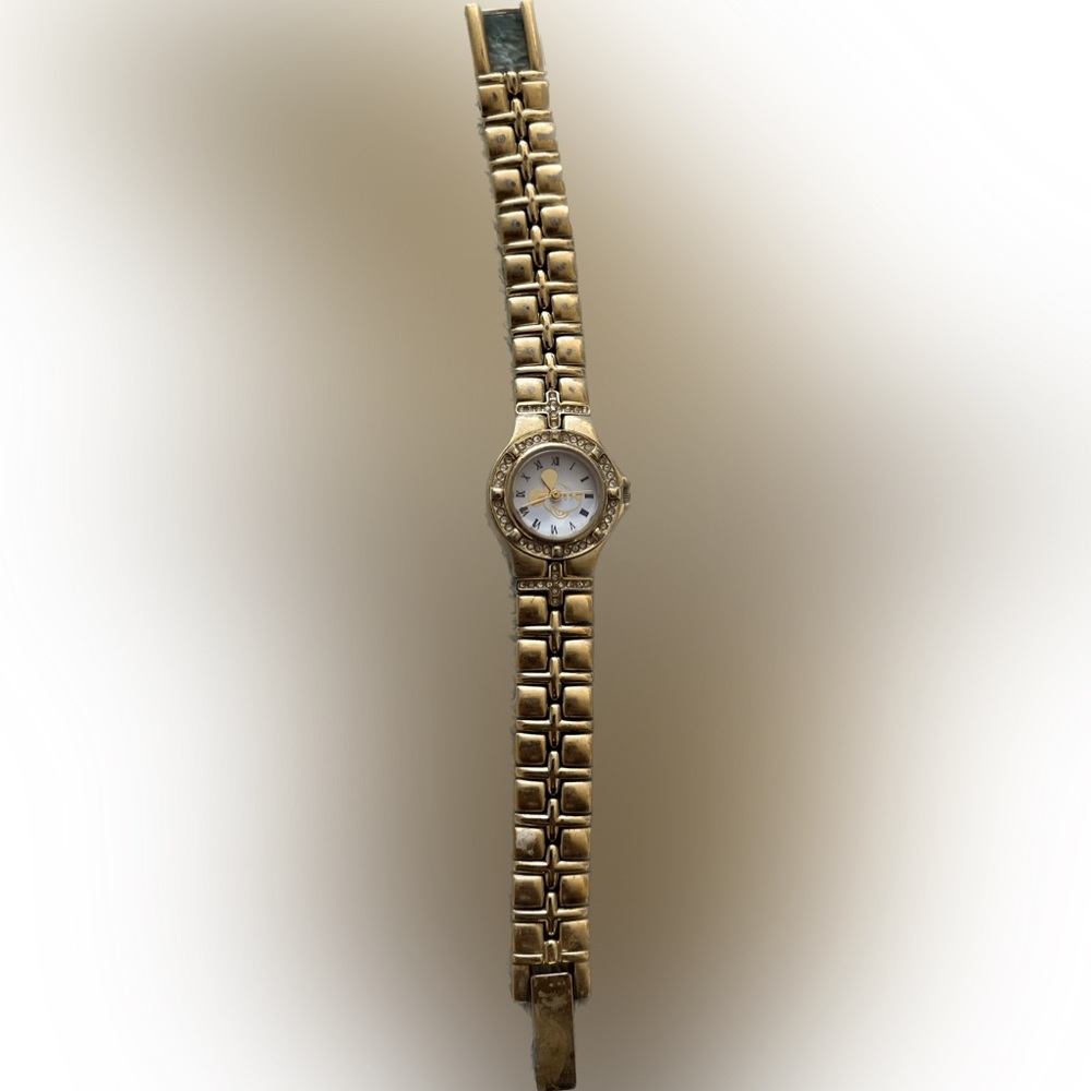 Disney Mickey Mouse golden metallic watch with rhinestones. Some scratches. OS